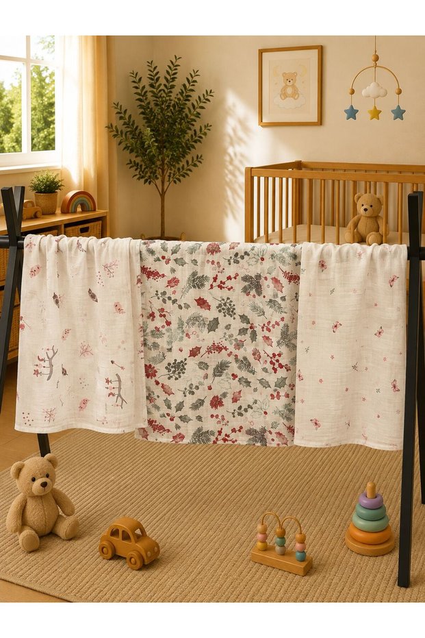 Multi-Purpose Muslin Blanket Set of 3, Muslin Newborn Baby Blanket, 100% Organic Cotton Muslin Cloth - 80X80 cm