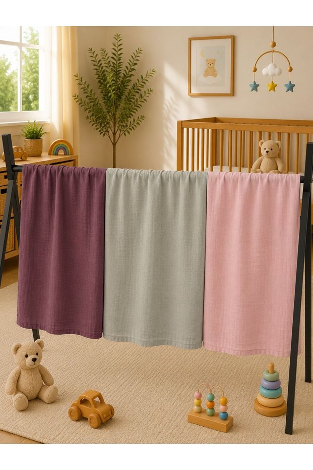 Multi-Purpose Muslin Blanket Set of 3, Muslin Newborn Baby Blanket, 100% Organic Cotton Muslin Cloth - 80X80 cm