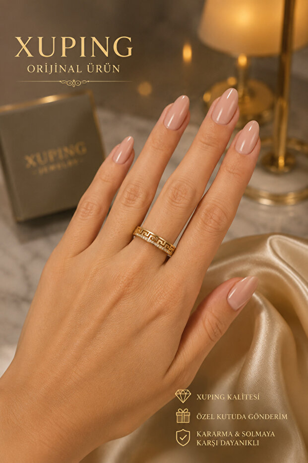 Xuping Stainless Tarnish Resistant Gold Labyrinth Model Zircon Stone Ring