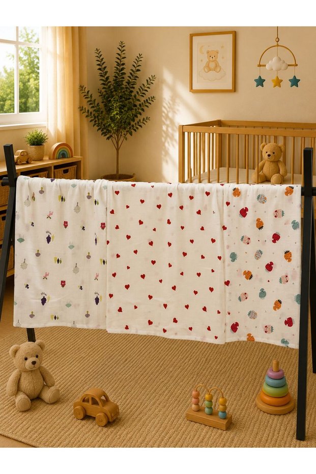 Multi-Purpose Muslin Blanket Set of 3, Muslin Newborn Baby Blanket, 100% Organic Cotton Muslin Cloth - 80X80 cm