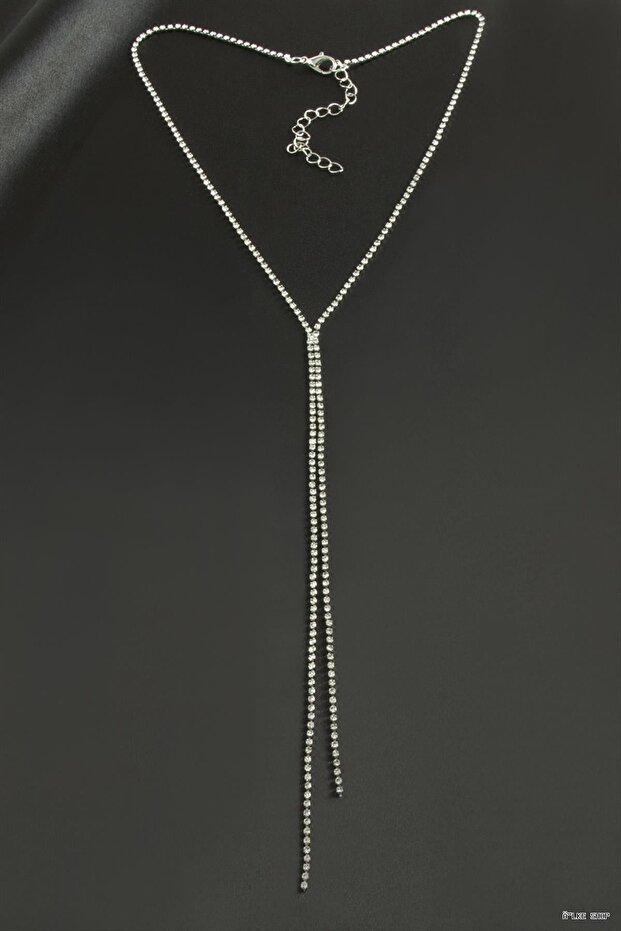 Ilkestor Double Strip Stone Steel Necklace 2 mm (232309) Silver Color