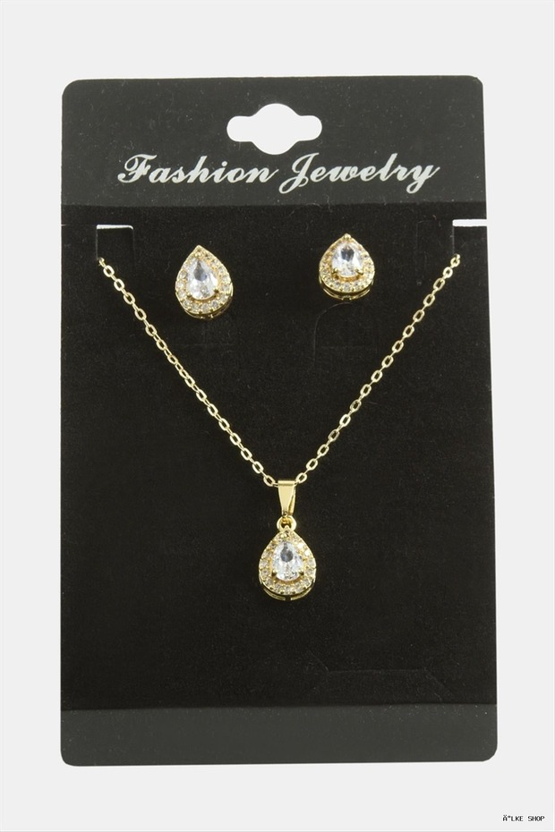 Ilkestor Drop Zircon Stone Set Necklace (232108) Silver Color
