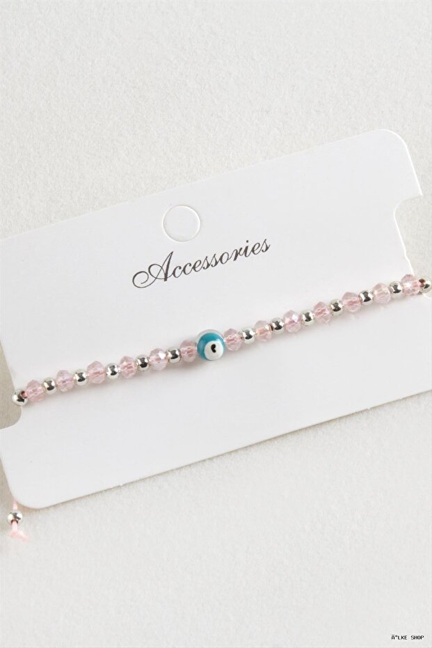 Ilkestor Nazar Crystal Macrame Rope Bracelet 6 (225520) mm Pink