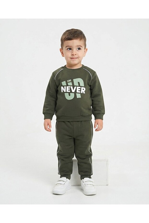Boy's Winter 3-Thread Ribbed Never Printed Top and Bottom Tracksuit Set for Ages 2-3-4-5-6