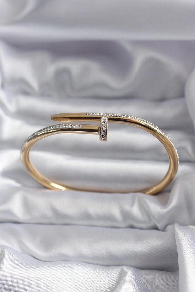 316L Steel Gold Color Nail Model Zircon Stone Detail Women's Bracelet