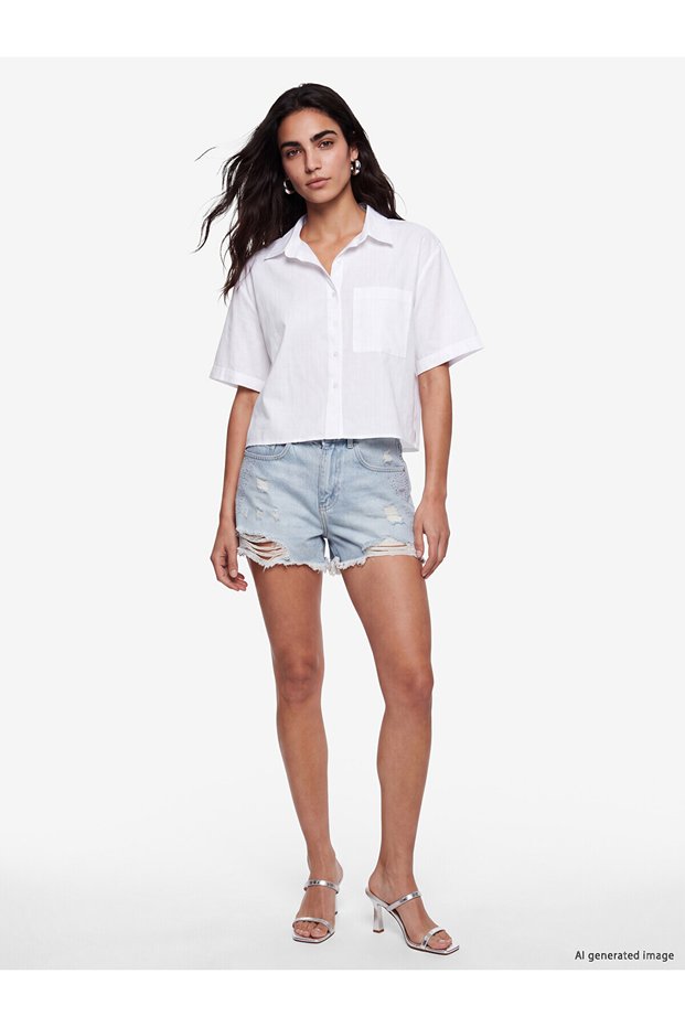 Trendlucky Women's Stoned Jean Shorts with Ripped Detail