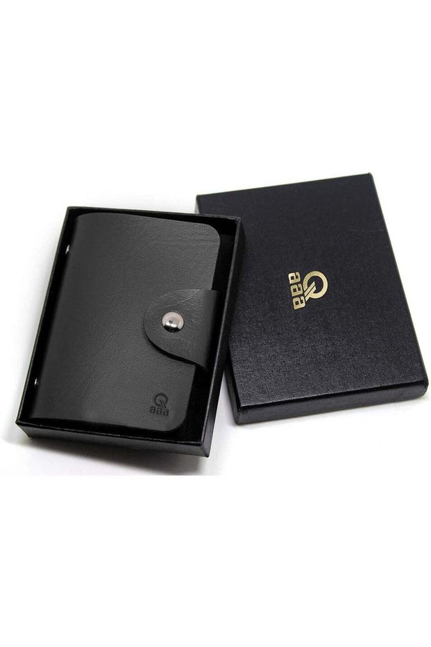 Holders for Men & Women Soft Leather Bank Card Case Slim Pocket Wallet ID Card Organizer Business Card Case Purse with 24 Durable Plastic Insert Sleeves (Black)