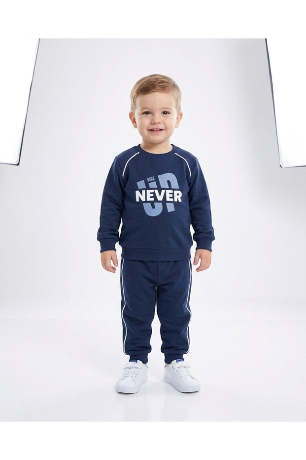 Boy's Winter 3-Thread Ribbed Never Printed Top and Bottom Tracksuit Set for Ages 2-3-4-5-6