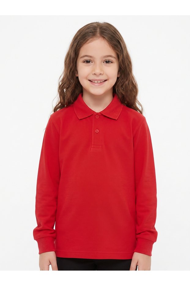 Girls and Boys 100% Cotton Lakos Long Sleeve Polo Collar School T-Shirt