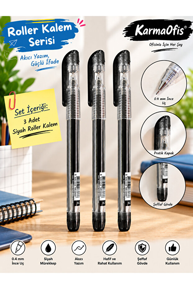 0.4 mm Fine Tip Rollerball Pen – Black | 3 Options Available