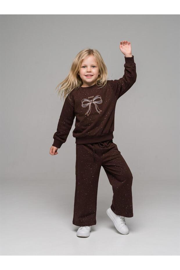 Girl's Sequined Bow Embroidered Wide-Fit Tracksuit Set