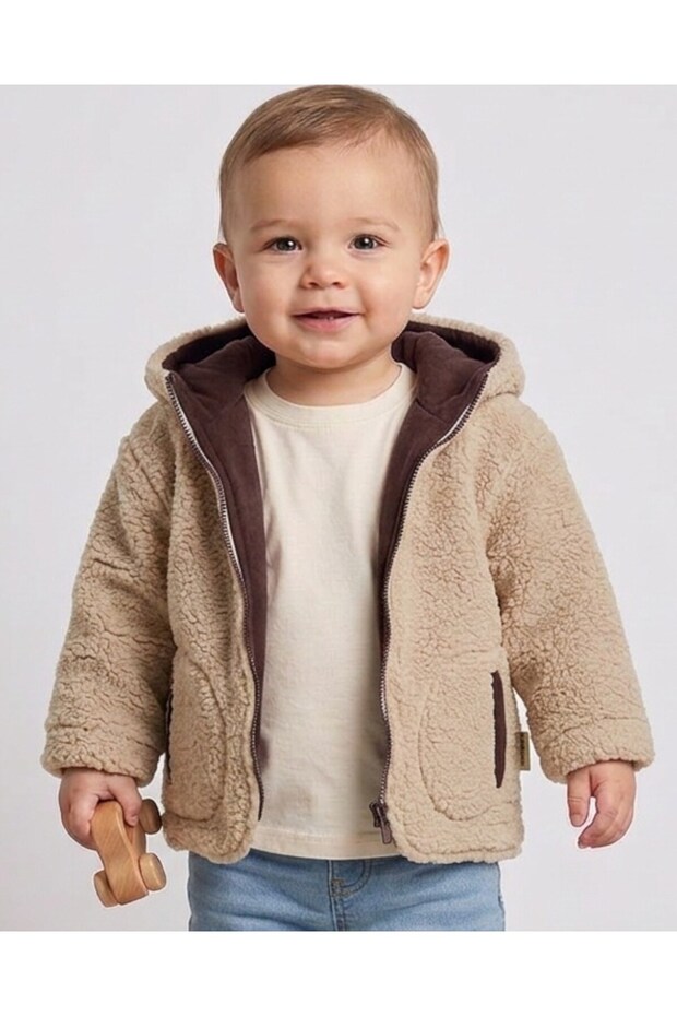 Baby Boy Winter Welsoft Hooded Zippered Lamb Cardigan, 1-2-3-4 Years Old Winter Plush Jacket