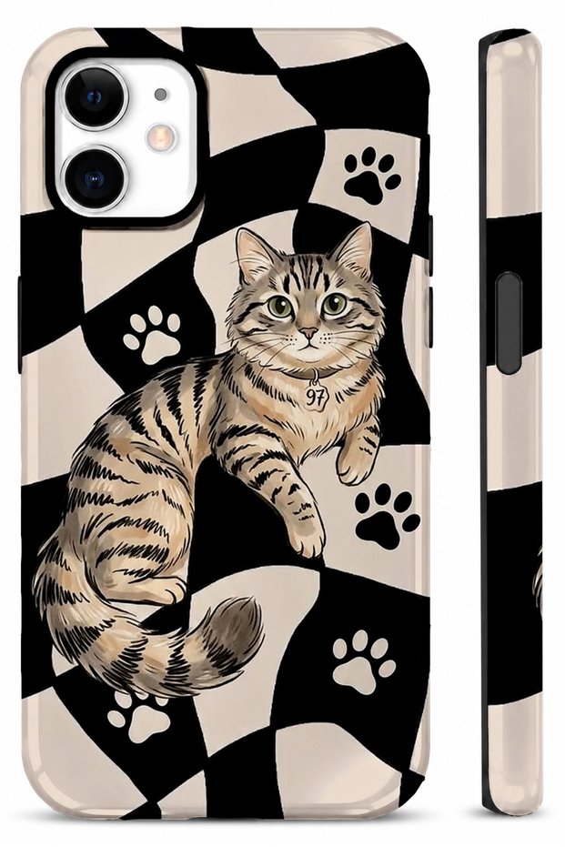 Compatible with iPhone 12 / 12 Pro - Asil Tekir Kedi Double Layer Cover, Glossy Surface Protective Glossy Touch Case