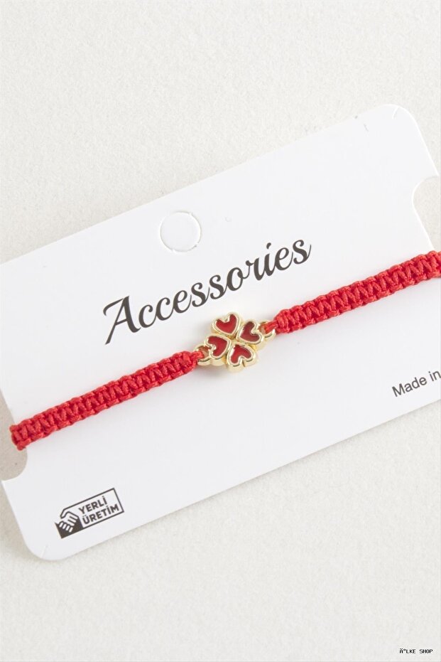 Ilkestor Clover Macrame Braided (02959) Bracelet Red