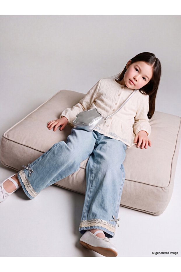 Esvab • Modern & Distinctive Wide-Leg Girls' Jean Pants with Lace Detail