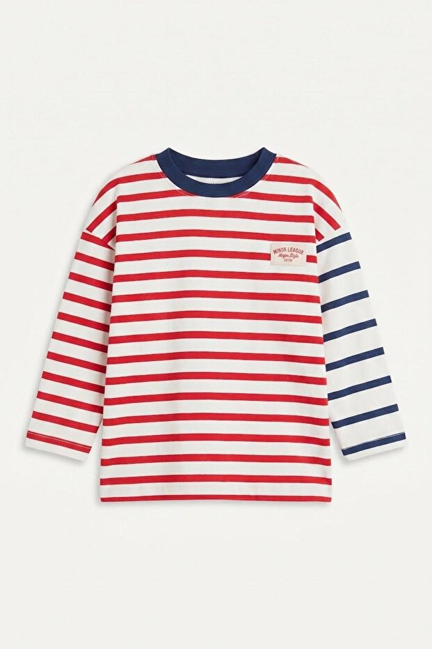 School 100% Cotton Oversize Striped Crew Neck Long Sleeve T-Shirt Baby Boy H9796A526Au