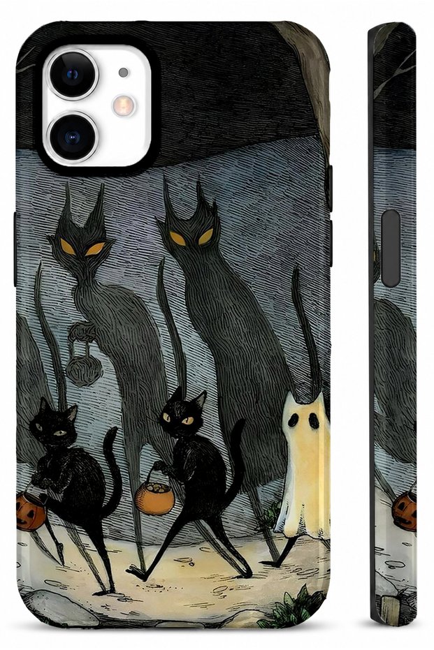 متوافق مع iPhone 12 / 12 PRO - غطاء مزدوج الطبقات من Ghost Cat، غطاء حماية لامع ذو سطح لامع