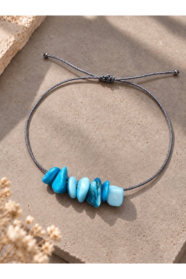 Natural Broken Mother-Of-Pearl Stone Silver String Adjustable Anklet