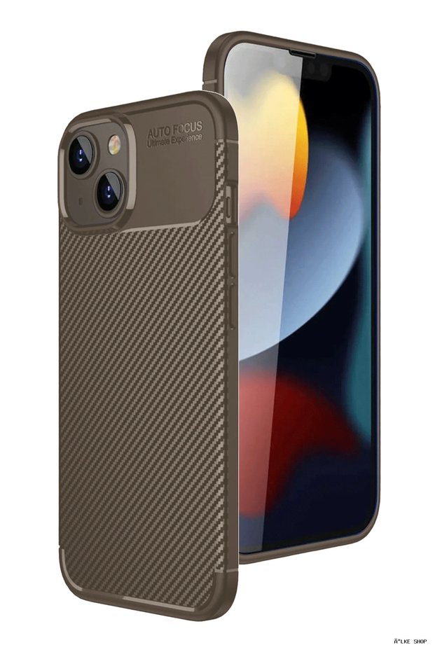Ilkestor iPhone 15 Case Auto Focus Carbon Cover (13120) - Brown