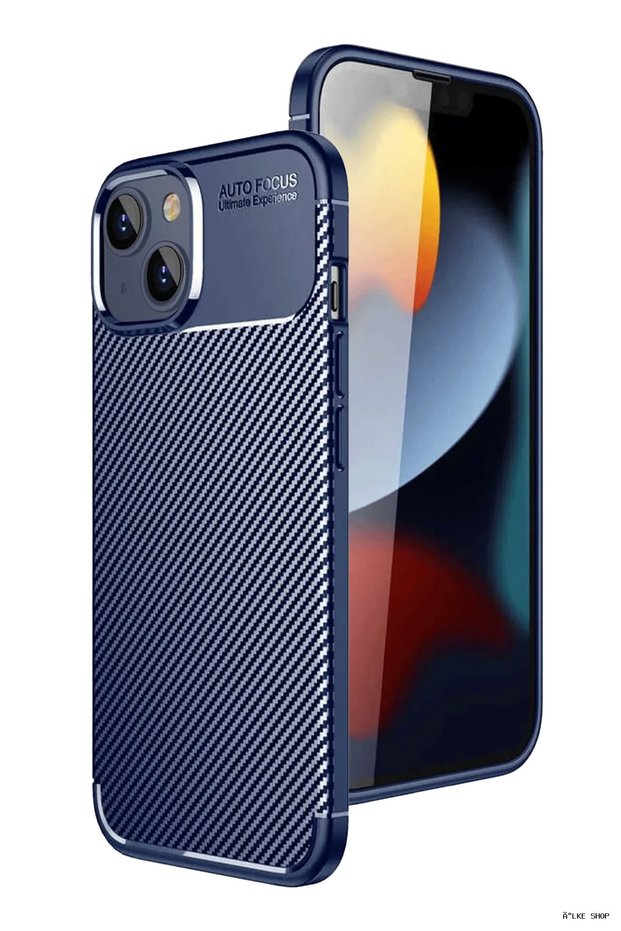 Ilkestor iPhone 15 Case Auto Focus Carbon Cover (13147) - Navy Blue