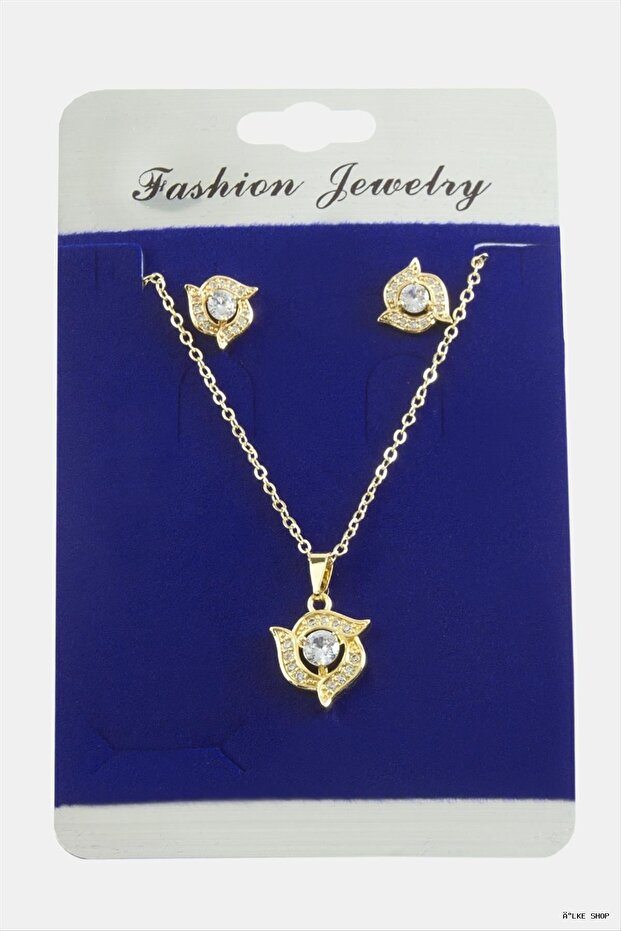 Ilkestor Flower Zircon Stone Set Necklace (10453) Silver Color