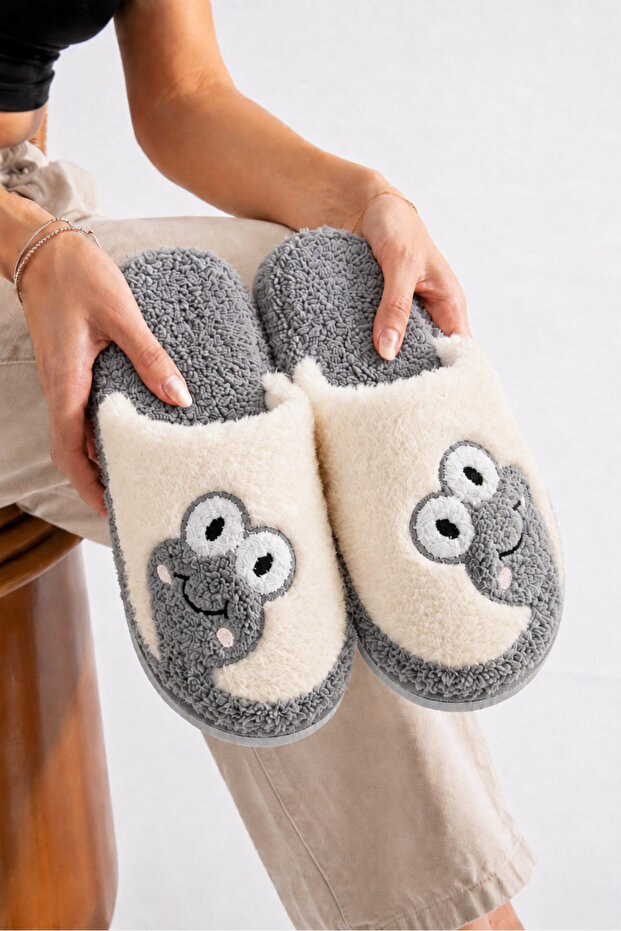 Women's Silent Sole Plush House Slippers with Frog Figure