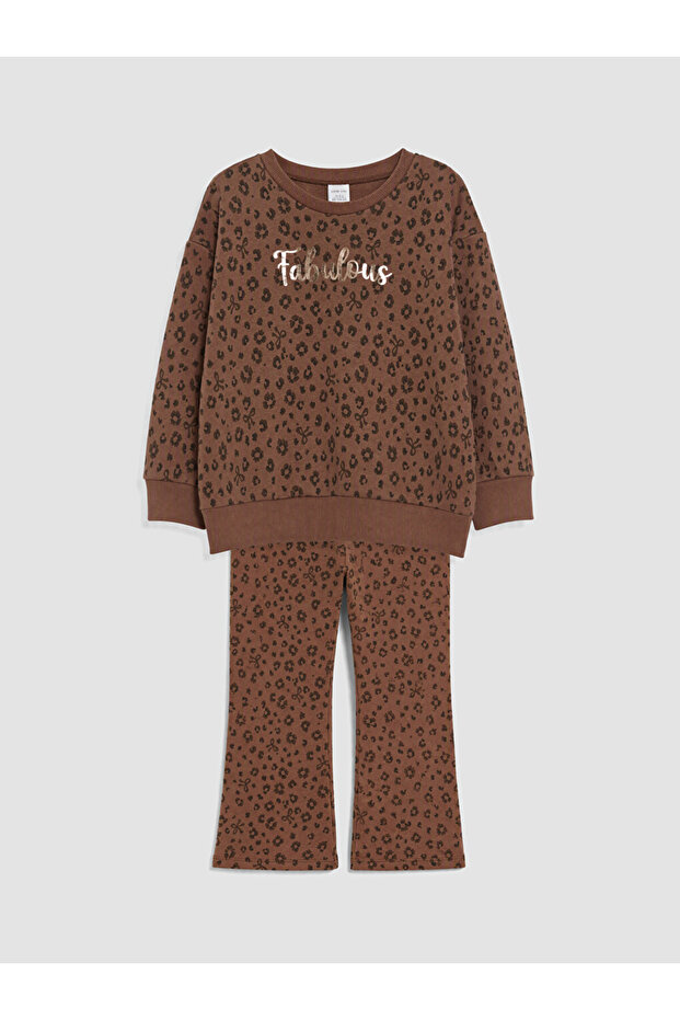 Crew Neck Printed Girl's Suit