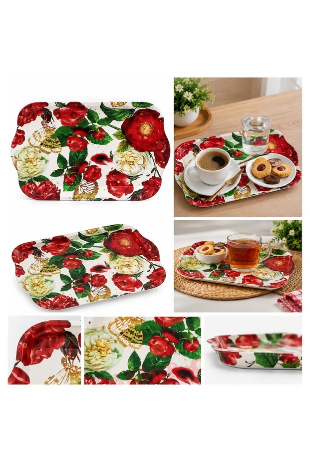 Decorative Rectangular Tray 28 × 18.5 cm – Floral, Fruit Model, Serving Tray