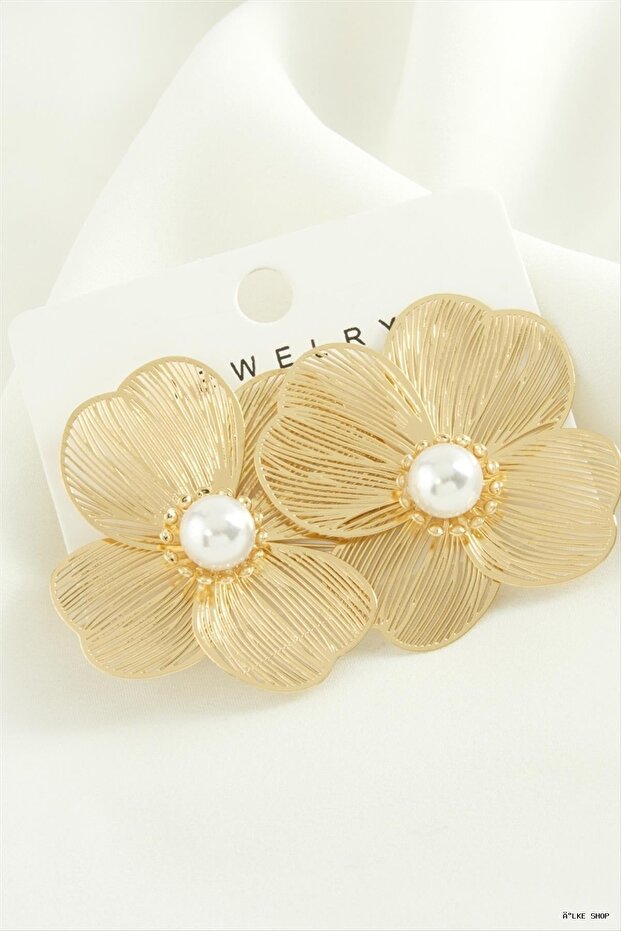 Ilkestor Flower Pearl Tr Metal (20825) Earrings Yellow