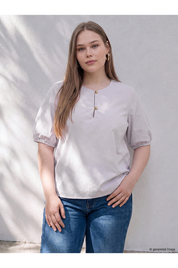 Trendlucky Plus Size Button Detailed Blouse with Difference