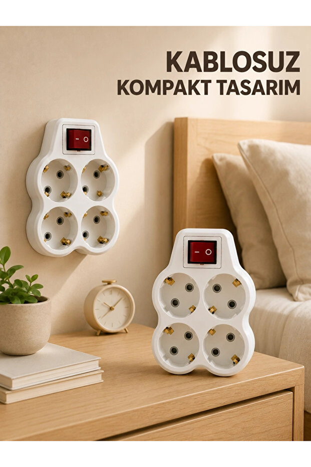 Set of 2, 4-Outlet Socket Multiplier with On/Off Switch, Directly Plugged into the Socket Adapter