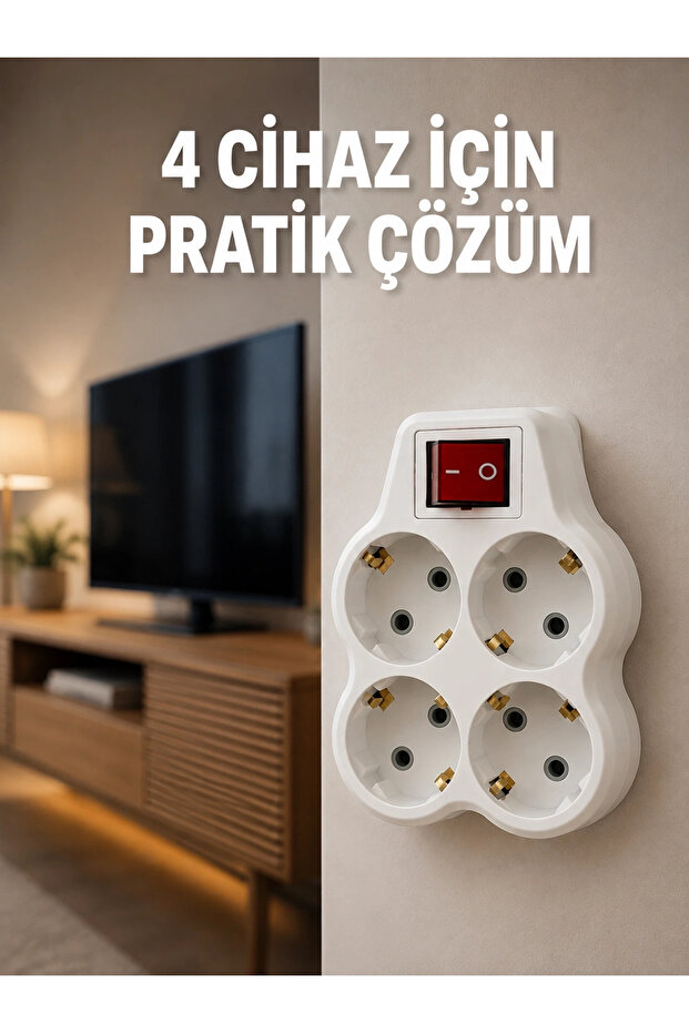Wireless Wall-Mounted 4-Outlet Power Strip with Switch Electrical Socket Multiplier