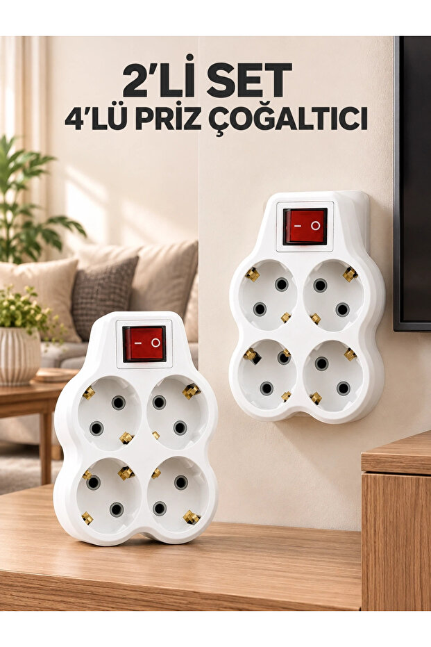 Wall Mounted 4-Port Socket Replication Adapter with Wireless Switch 2 Pieces for Home Office