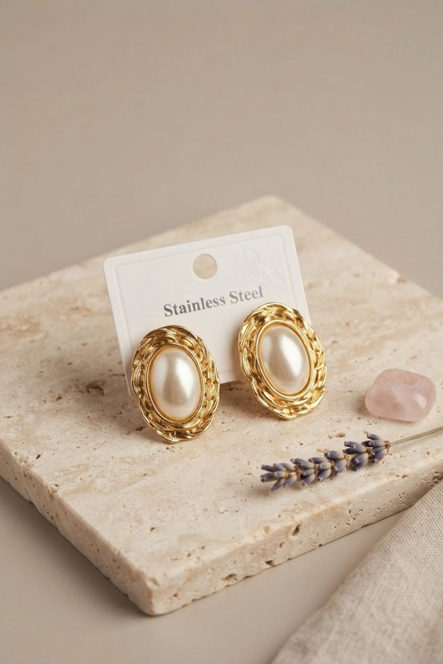 316L Gold Color Gold Color Vintage White Pearl Model Earrings