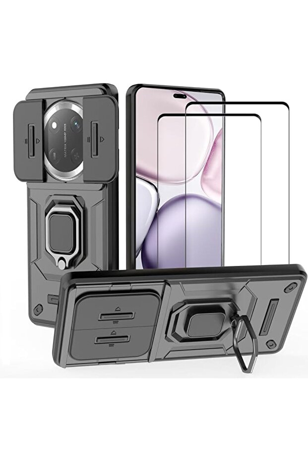[قطعة واحدة + قطعتان] غطاء متوافق مع هاتف Honor x9c 5G مع واقي شاشة زجاجي مقوى، وحامل حلقي