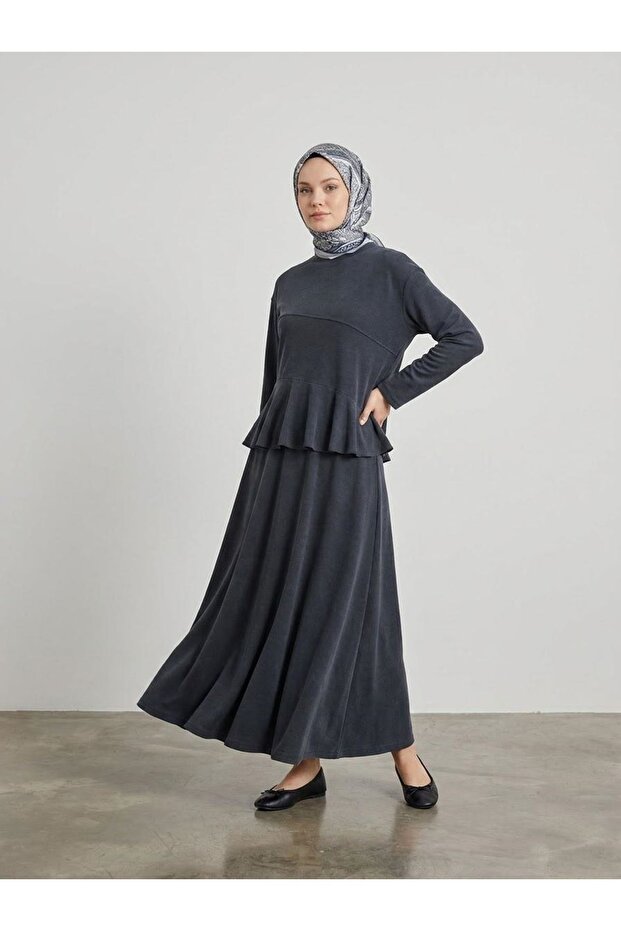 Flounced Skirt Set - Black