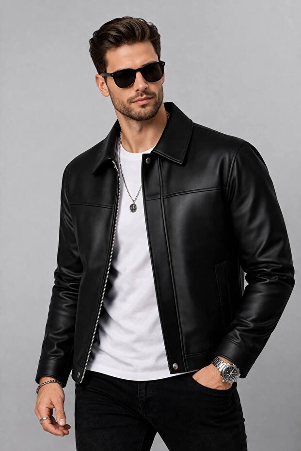 New Season Boxy Fit Leather Jacket