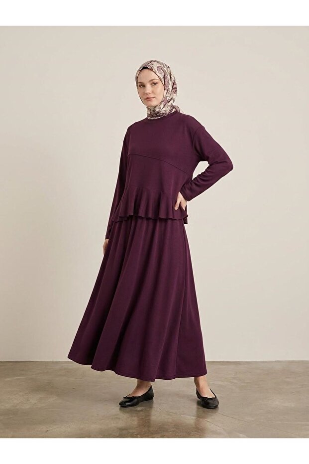 Flounced Skirt Set-Burgundy