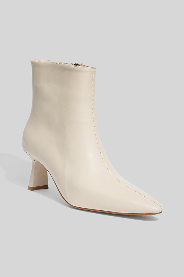 Beige Vegan Leather Special Design Short Heel Women's Boots