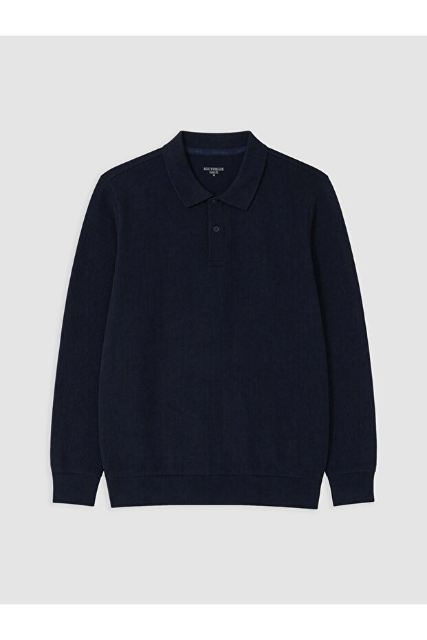 Navy Blue Polo Neck Men's Sweatshirt