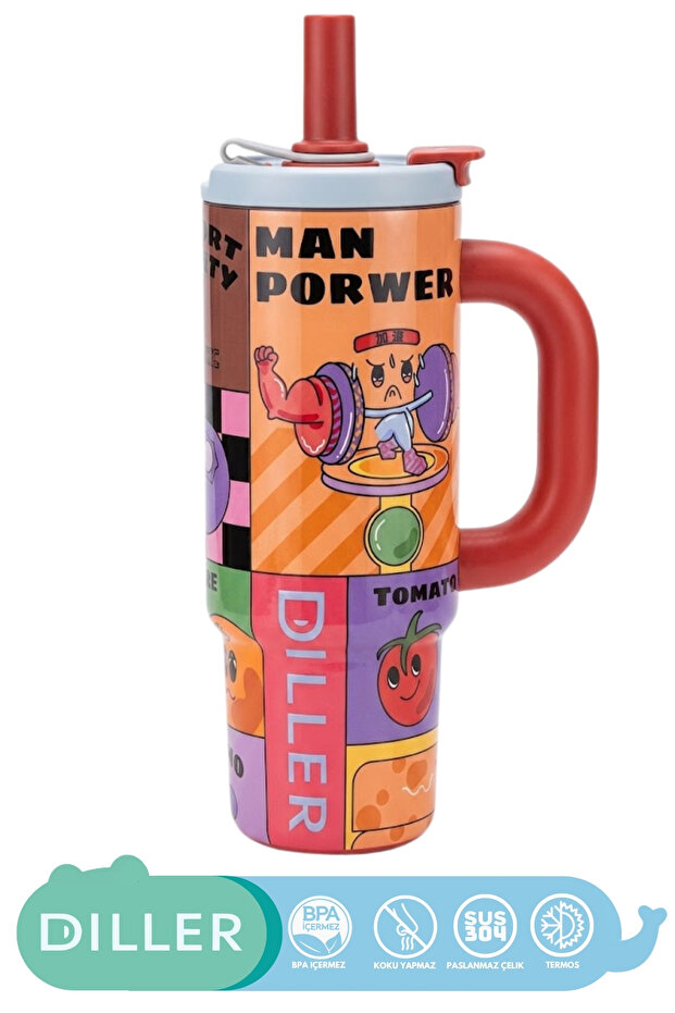 950ml Tumbler Patterned Series Shiny Body With/Without Straw Detox Large Handle Sus304 Stainless Steel Thermos