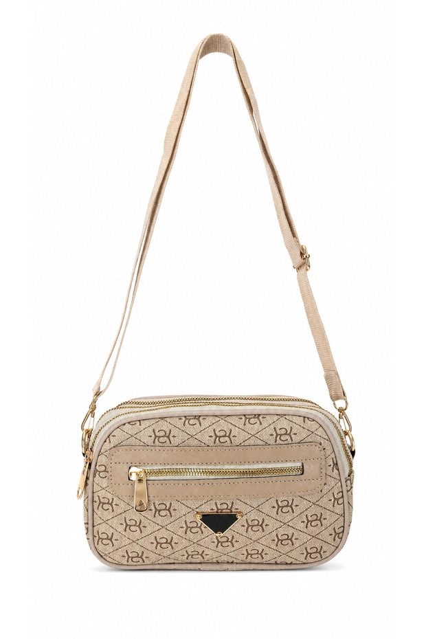 Women's Monogram Patterned Multi-Compartment Long Strap Cross Shoulder Bag