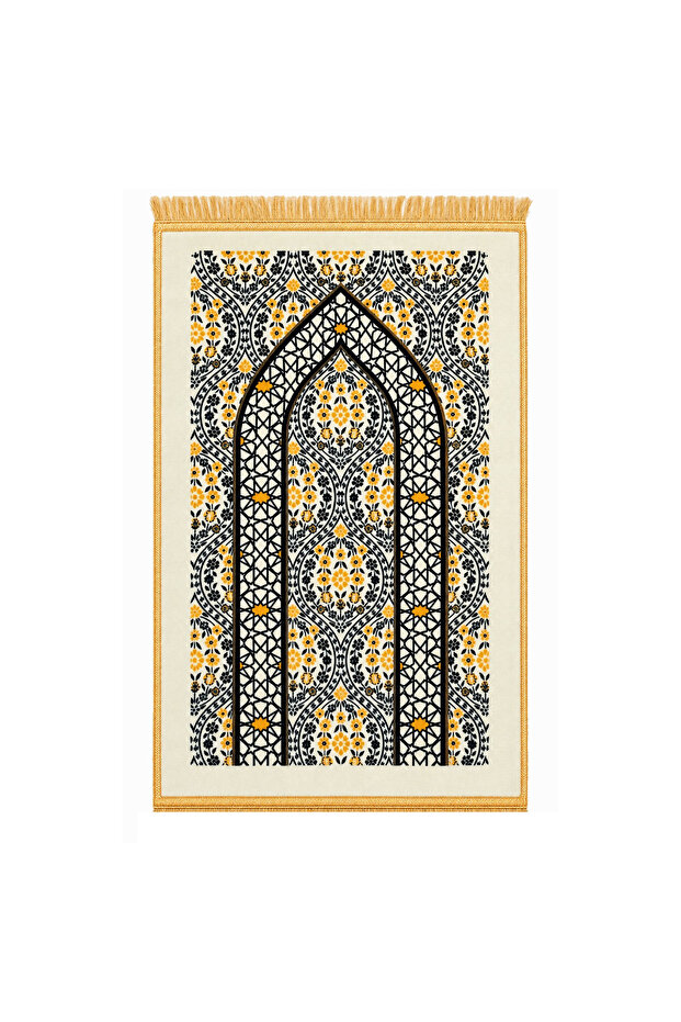 Premium Islamic Prayer Mat 70 x 110 cm Soft Comfortable Prayer Rug with Elegant Mihrab Pattern, Decorative Tassel Fringe, Durable Woven Fabric and Non-Slip Backing for Home, Mosque & Travel