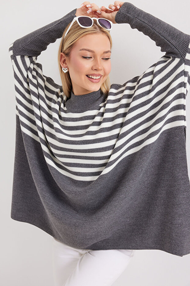 Women's Slit Oversize Poncho Sweater 1222 - F.Gray