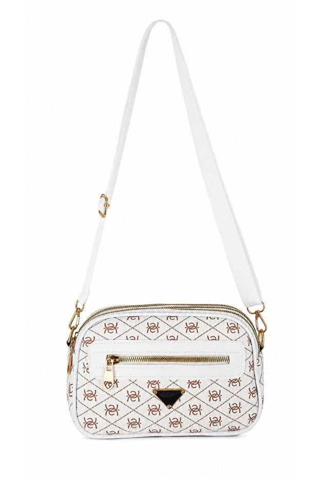 Women's Monogram Patterned Multi-Compartment Long Strap Cross Shoulder Bag