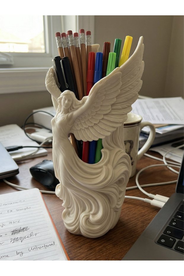 3D Printed Angel Wing Decorative Pen Holder and Desktop Organizer