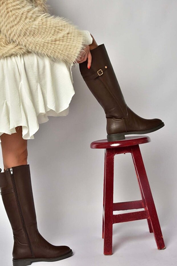 Z973552209 Brown Flat Sole Women's Boots