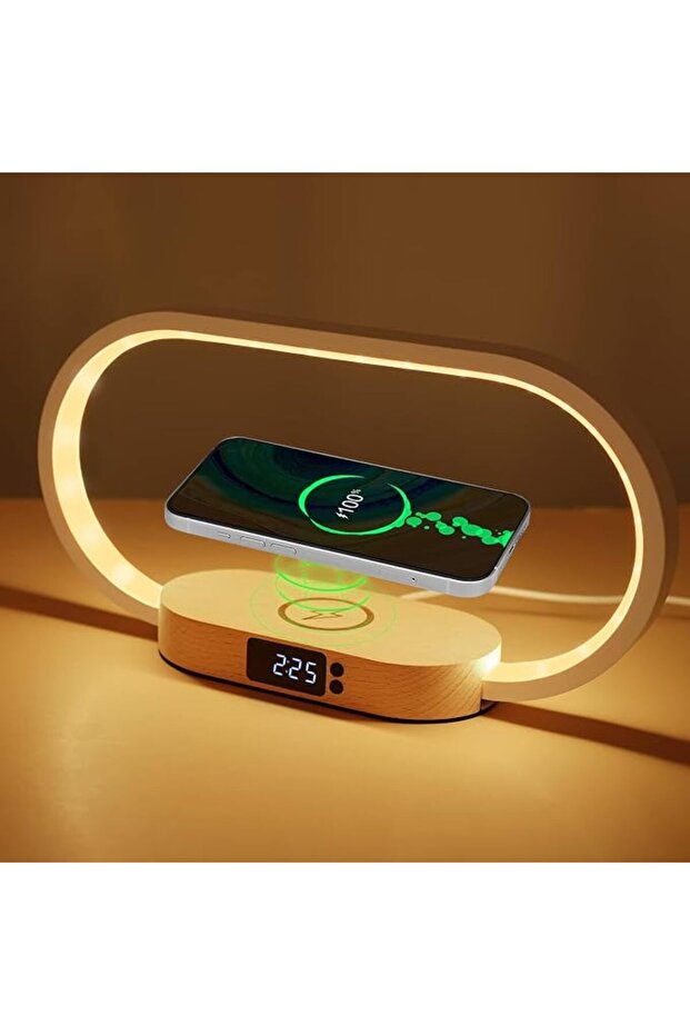 مصباح سرير مع شاحن لاسلكي، مصباح مكتب LED مع منفذ USB، مصباح طاولة يعمل باللمس مع ساعة