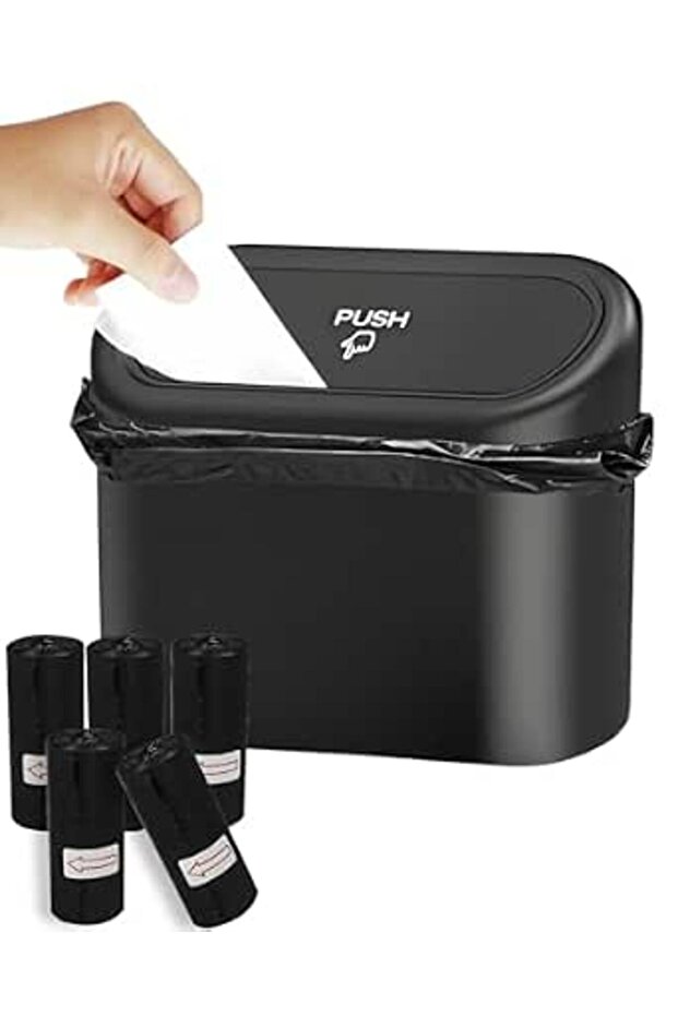Car Trash Can– Mini Automotive Garbage Bin with Lid, سلة قمامة السيارات with 75 Pcs Plastic Trash Ba