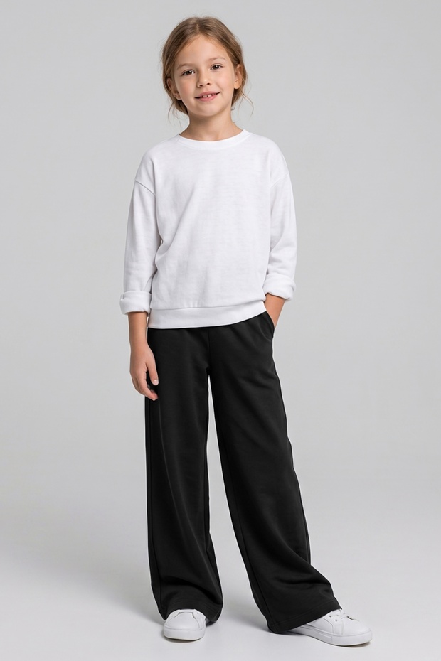 Girls' Oysho Fabric Wide-Leg Sweatpants with Elastic Waistband and Laces